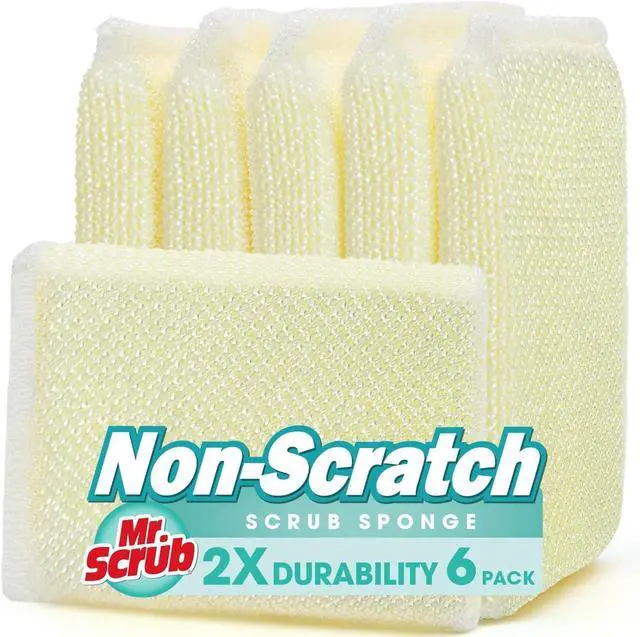 Main image of Sponges Kitchen Scrub Dish Sponge Scouring Pad, 6 Pads Cleaning Brush Dishwasher Soap Supplies, Dishwashing Dinnerware Towels Sink Pan Pot Cloth Rags Holder Bathroom Bathtub
