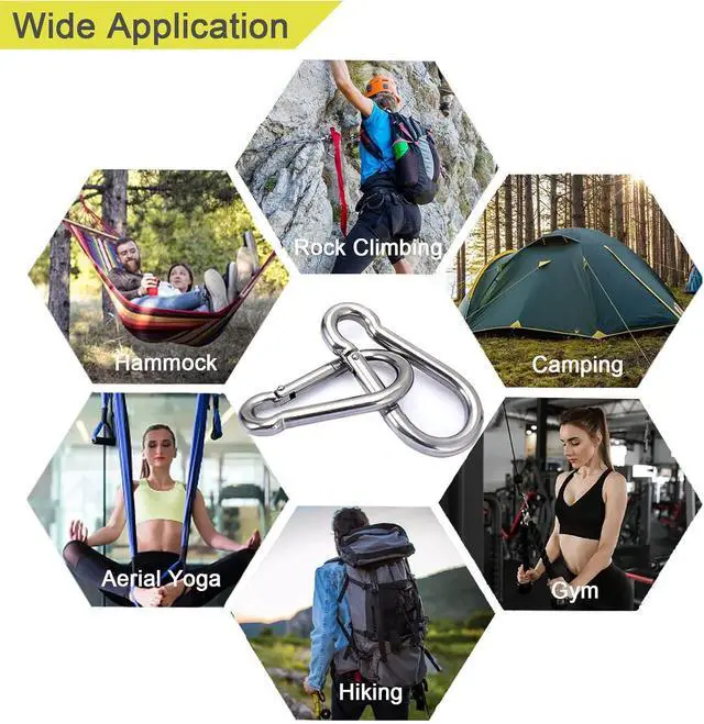 Alt view image 5 of 6 - 10PCS 2.36" Stainless Steel Carabiner Clip, 270-lb WLL Snap Hook.