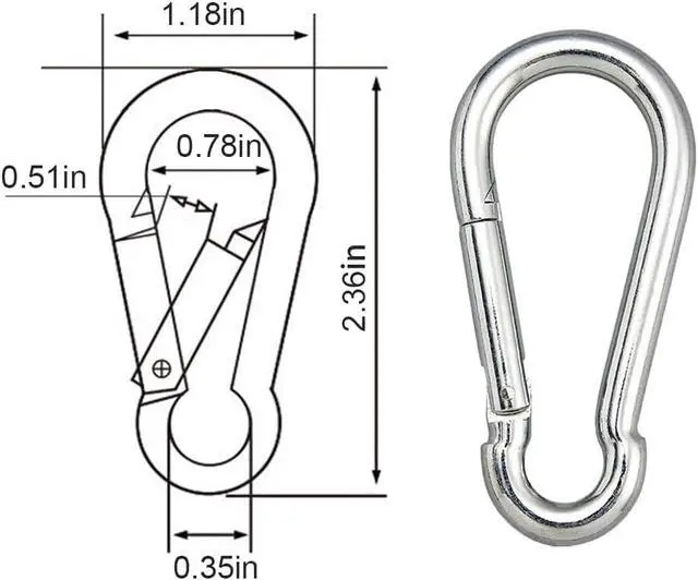 Alt view image 2 of 6 - 10PCS 2.36" Stainless Steel Carabiner Clip, 270-lb WLL Snap Hook.