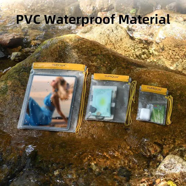 Alt view image 3 of 7 - YUMQUA Waterproof Pouch Dry Bags Document Map Holder for Water Sport 3PACK | Clear Waterproof Bag, Screen touch Water Proof Water Tight Case Keep Phone/Tablet/Passport Dry for Kayaking Boating Fishing