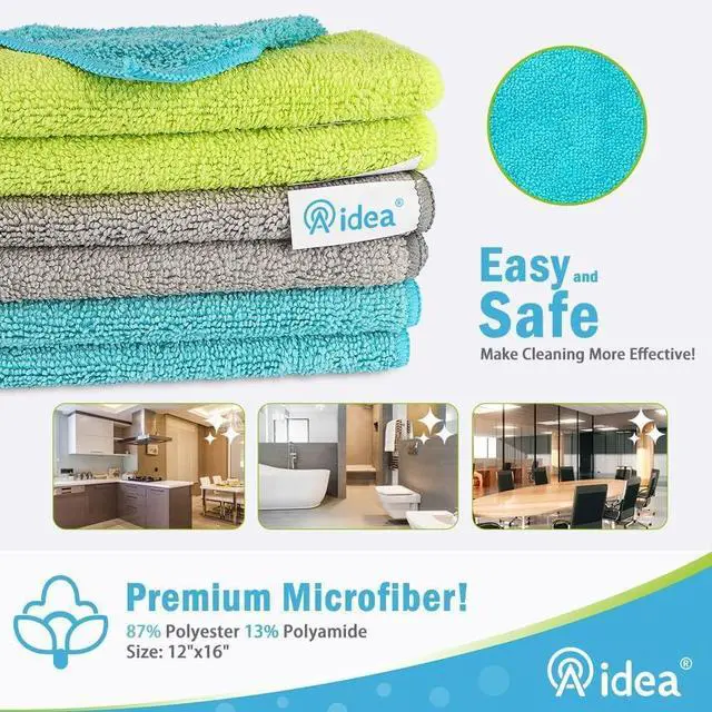 Alt view image 2 of 7 - AIDEA Microfiber Cleaning Cloth-8PK, Microfiber Towels for Cars 12"x16" | Soft Absorbent Cleaning Rags, Reusable Microfiber Towel Lint-Free Streak-Free for House, Kitchen, Window Multicolor