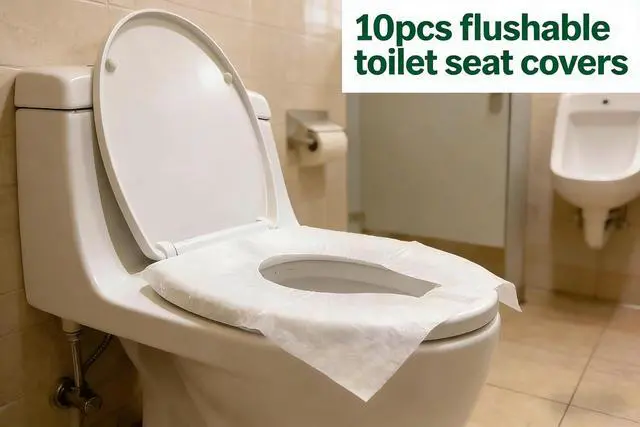 Alt view image 4 of 7 - Toilet Seat Covers, 20-Pack Disposable Flushable Travel Covers | Natural wood pulp, flushable, 14" x 17", standard size, for adults, kids, potty training, travel, camping, road trips