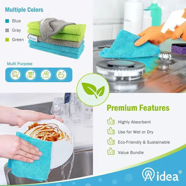 Alt view image 6 of 7 - AIDEA Microfiber Cleaning Cloth-8PK, Microfiber Towels for Cars 12"x16" | Soft Absorbent Cleaning Rags, Reusable Microfiber Towel Lint-Free Streak-Free for House, Kitchen, Window Multicolor