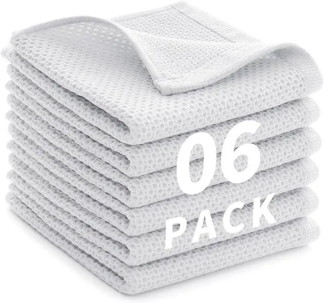 Main image of Cotton Dish Cloths 6 Pack,12x12 Inch Super Absorbent, Quick-Dry & Reusable Kitchen Cleaning Cloths, Lint-Free Washable Towels for Dishes, Glass & Household Use(White)