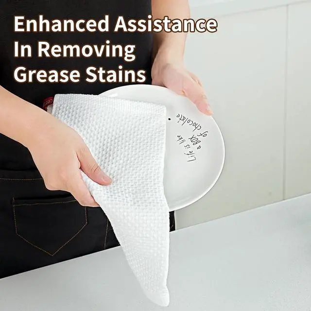Alt view image 6 of 7 - Cotton Dish Cloths 6 Pack,12x12 Inch Super Absorbent, Quick-Dry & Reusable Kitchen Cleaning Cloths, Lint-Free Washable Towels for Dishes, Glass & Household Use(White)