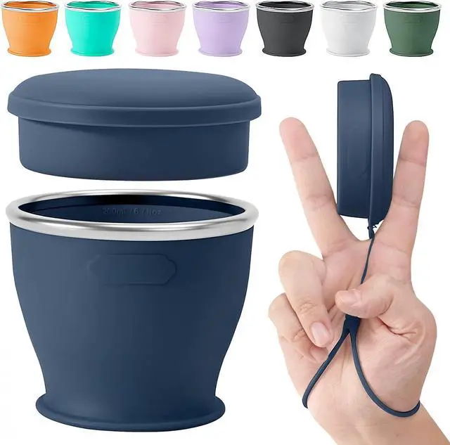 Main image of Collapsible Travel Cup, Foldable Water Cup with Lid, for Travel | BPA-Free Silicone Cups, Reusable Lightweight Drinking Cups for Camping, Travel, Airports, Hotel