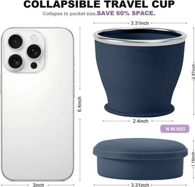 Alt view image 4 of 7 - Collapsible Travel Cup, Foldable Water Cup with Lid, for Travel | BPA-Free Silicone Cups, Reusable Lightweight Drinking Cups for Camping, Travel, Airports, Hotel