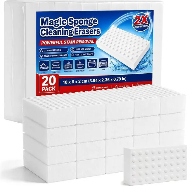 Main image of 20 Pack 2X Compressed Magic Eraser Sponge, Thick Melamine Cleaning Sponge | Multifunctional Compressed Sponge Removes Dirt, Grease, Crayon Marks, For use in Kitchen, Bathroom, Wall Surface, Sink, Car