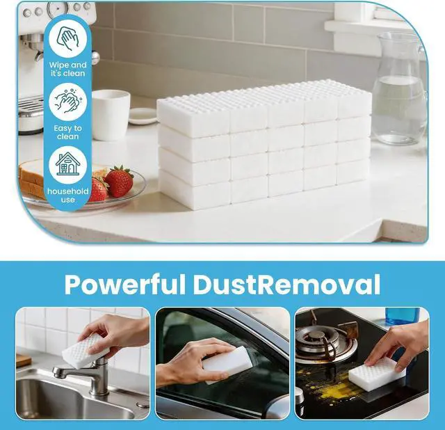 Alt view image 2 of 7 - 20 Pack 2X Compressed Magic Eraser Sponge, Thick Melamine Cleaning Sponge | Multifunctional Compressed Sponge Removes Dirt, Grease, Crayon Marks, For use in Kitchen, Bathroom, Wall Surface, Sink, Car