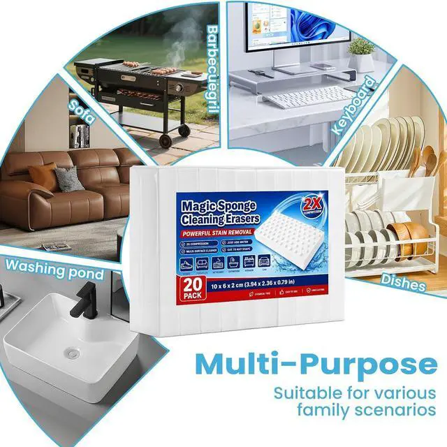 Alt view image 7 of 7 - 20 Pack 2X Compressed Magic Eraser Sponge, Thick Melamine Cleaning Sponge | Multifunctional Compressed Sponge Removes Dirt, Grease, Crayon Marks, For use in Kitchen, Bathroom, Wall Surface, Sink, Car