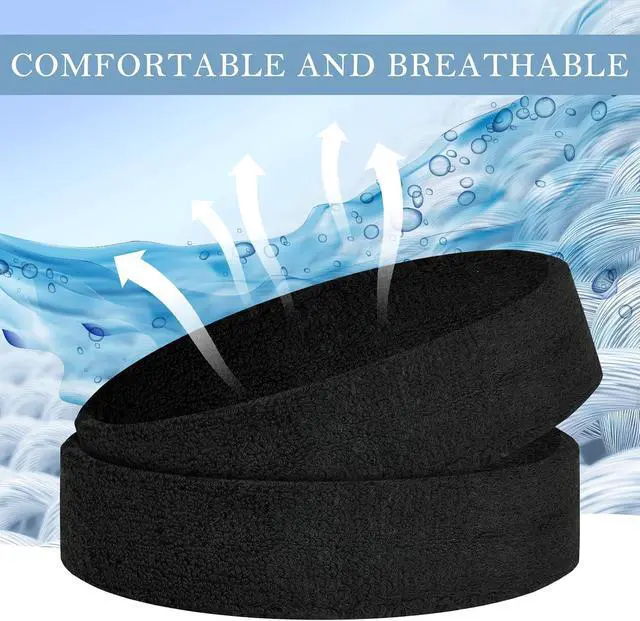 Alt view image 2 of 7 - 4 Pack Cotton Terry Sweat Headbands for Men Women Running Gym | 4 pack soft cotton terry headbands, Stretch 7 to 15 inches, Sweat-wicking, stays put for running, tennis, basketball & yoga