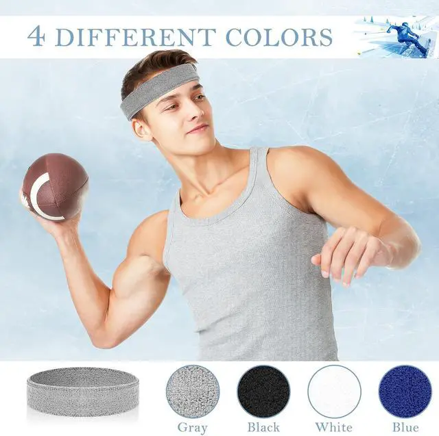 Alt view image 4 of 7 - 4 Pack Cotton Terry Sweat Headbands for Men Women Running Gym | 4 pack soft cotton terry headbands, Stretch 7 to 15 inches, Sweat-wicking, stays put for running, tennis, basketball & yoga