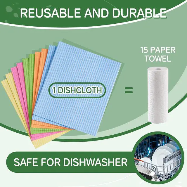 Alt view image 6 of 7 - Swedish Dishcloths for Kitchen 10 Pack, Blue Cellulose Sponge Cloths of Reusable Dish Cloths for Cleaning,Super Absorbent Dish Towels for Washing Dishes