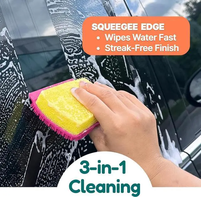Alt view image 3 of 7 - 3-in-1 Silicone Scrubber Sponge with Squeegee Non-Scratch Kitchen Sponge for Dishes, Sink & Bathroom, Quick-Dry, Reusable Cleaning Tool (Teal +Yellow)