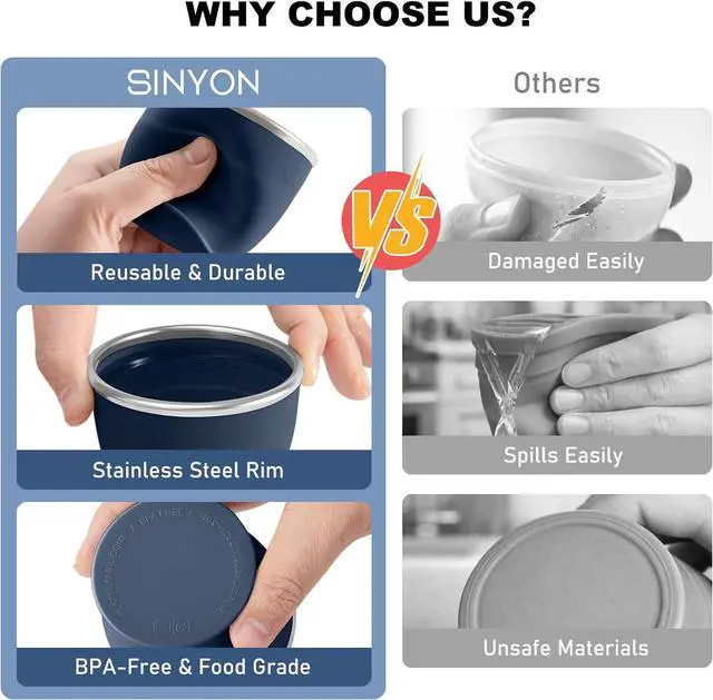 Alt view image 3 of 7 - Collapsible Travel Cup, Foldable Water Cup with Lid, for Travel | BPA-Free Silicone Cups, Reusable Lightweight Drinking Cups for Camping, Travel, Airports, Hotel