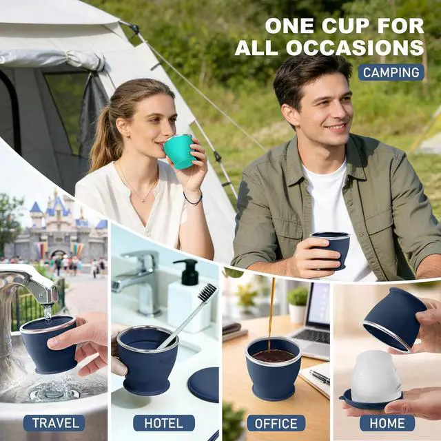 Alt view image 6 of 7 - Collapsible Travel Cup, Foldable Water Cup with Lid, for Travel | BPA-Free Silicone Cups, Reusable Lightweight Drinking Cups for Camping, Travel, Airports, Hotel