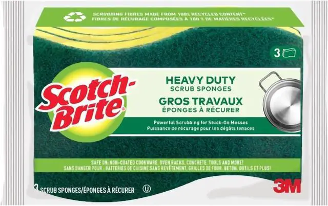 Main image of Scotch-Brite MMMHD3 Heavy Duty Scrub Sponge, Yellow & Green, 3 Per Pack