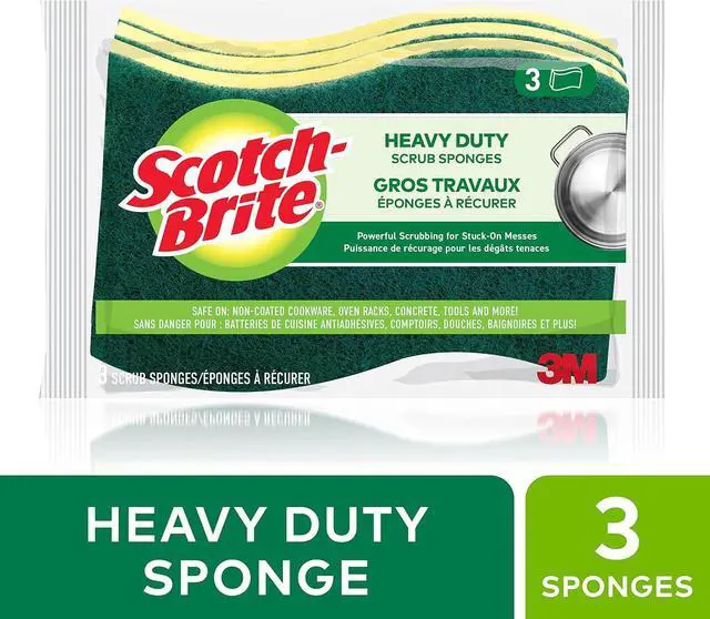 Alt view image 2 of 7 - Scotch-Brite MMMHD3 Heavy Duty Scrub Sponge, Yellow & Green, 3 Per Pack