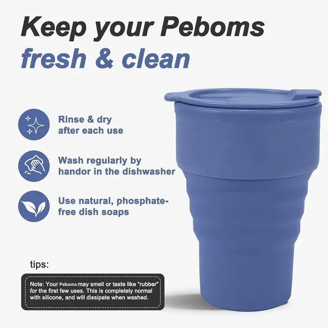 Alt view image 4 of 7 - Collapsible Silicone Camping Cups 13oz - Leakproof Travel Mug with Lid, Portable Foldable Bottle for Camping Hiking Office (BPA Free, Dishwasher Safe) - Blue