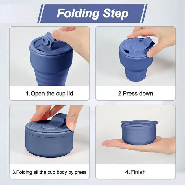 Alt view image 3 of 7 - Collapsible Silicone Camping Cups 13oz - Leakproof Travel Mug with Lid, Portable Foldable Bottle for Camping Hiking Office (BPA Free, Dishwasher Safe) - Blue