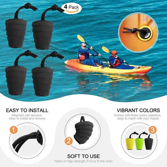 Alt view image 6 of 7 - GanFindX Kayak Scupper Plug for 1.4-1.7" Scupper Universal Drain Hole | Flexible EVA Material with Lanyard Design for Easy Installation and Secure Fit During Kayaking