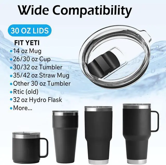 Alt view image 2 of 7 - 30 oz Tumbler Lid, 2Pcs Replacement Lids for YETI 30/32 oz tumbler | 30 oz Travel Magnetic Spill Proof Cup Lids Covers, BPA Free, with 2 Magnetic Sliders & 2 Rubber Seals, by Dincerpen
