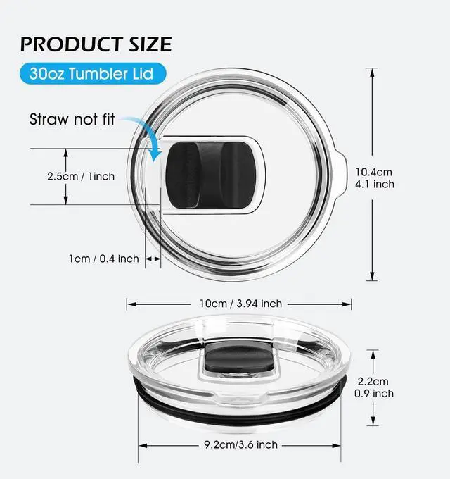 Alt view image 6 of 7 - 30 oz Tumbler Lid, 2Pcs Replacement Lids for YETI 30/32 oz tumbler | 30 oz Travel Magnetic Spill Proof Cup Lids Covers, BPA Free, with 2 Magnetic Sliders & 2 Rubber Seals, by Dincerpen