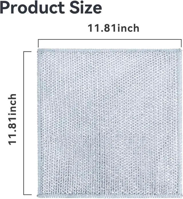 Alt view image 2 of 7 - 5 Pack Extra Large Non Scratch Wire Dishcloths, 30x30cm Double-Layer Silver Thread Kitchen Cleaning Rags, Dual-Sided Wet & Dry Reusable Steel Wire Dish Cloths for Cookware, Sinks, Stovetops