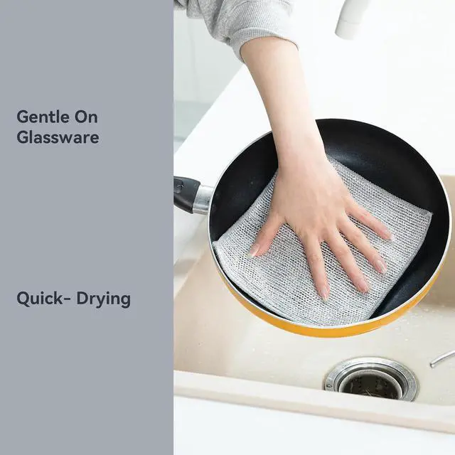 Alt view image 5 of 7 - 5 Pack Extra Large Non Scratch Wire Dishcloths, 30x30cm Double-Layer Silver Thread Kitchen Cleaning Rags, Dual-Sided Wet & Dry Reusable Steel Wire Dish Cloths for Cookware, Sinks, Stovetops