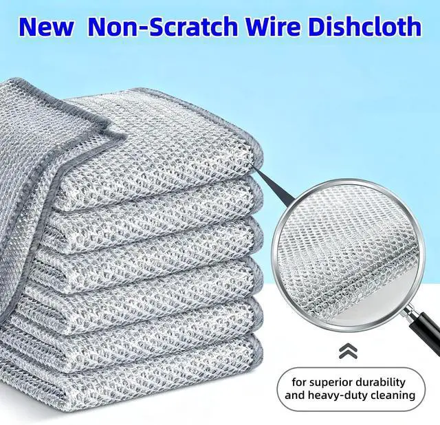 Alt view image 3 of 6 - Non-Scratch Wire Dishcloth - Multipurpose Wire Dishwashing Rag for Pots, Pans, Glassware & Grills, Durable and Fast-Drying Kitchen Scrubber (6PCS)