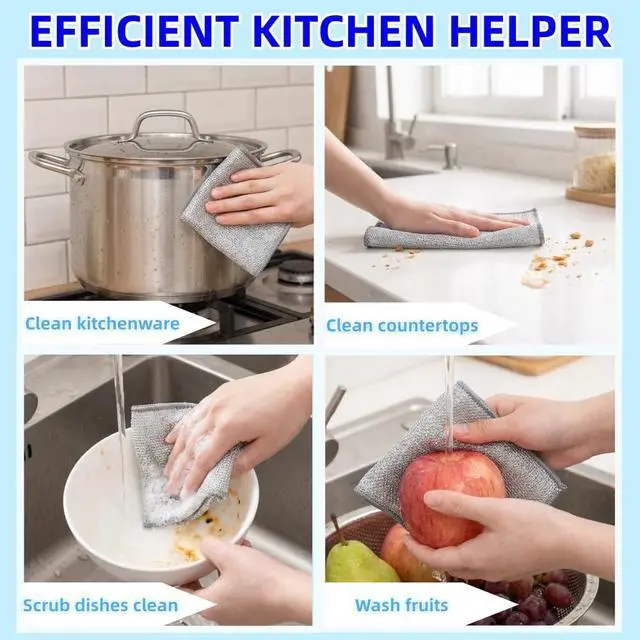 Alt view image 4 of 6 - Non-Scratch Wire Dishcloth - Multipurpose Wire Dishwashing Rag for Pots, Pans, Glassware & Grills, Durable and Fast-Drying Kitchen Scrubber (6PCS)
