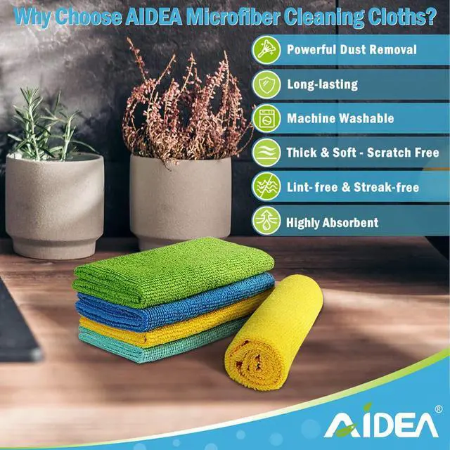 Alt view image 2 of 7 - AIDEA Microfiber Cleaning Cloth, 10PK, Soft Absorbent Rags, Microfiber Towels for Cars, Kitchen Towels, Dusting Cloth for Home, Window, Cleaning Supplies, 12"×12"