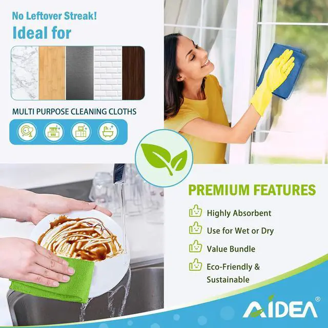 Alt view image 5 of 7 - AIDEA Microfiber Cleaning Cloth, 10PK, Soft Absorbent Rags, Microfiber Towels for Cars, Kitchen Towels, Dusting Cloth for Home, Window, Cleaning Supplies, 12"×12"