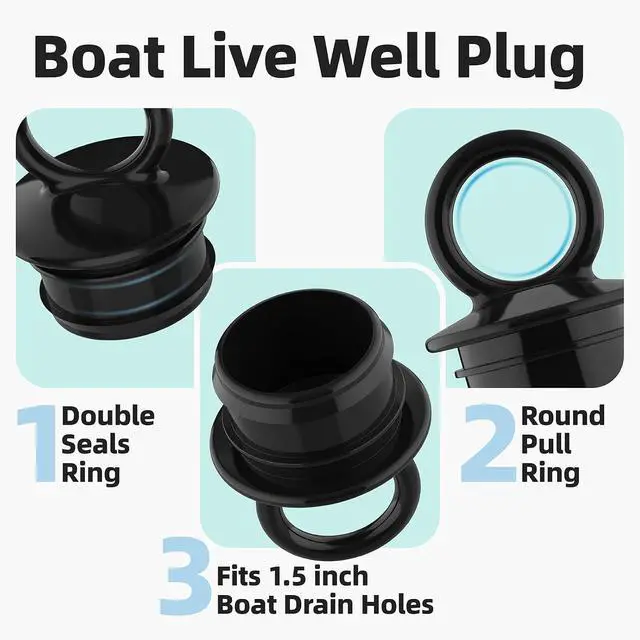 Alt view image 3 of 6 - PVC Push-in Boat Drain Plug, Livewell Plug for 1-1/2" Thru-Hull Drain Tubes | 1.5 inch Boat Drain Plug with Double-Layer Seal Ring & Pull Ring, Prevents Water Overflow Sinks & Coolers (2 Pcs)