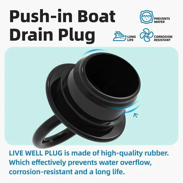 Alt view image 4 of 6 - PVC Push-in Boat Drain Plug, Livewell Plug for 1-1/2" Thru-Hull Drain Tubes | 1.5 inch Boat Drain Plug with Double-Layer Seal Ring & Pull Ring, Prevents Water Overflow Sinks & Coolers (2 Pcs)