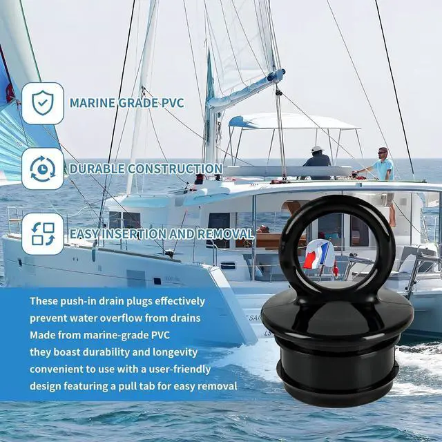 Alt view image 5 of 6 - 2 Pcs PVC Boat Drain Plug, 1 1/2" Boat Livewell Plugs for Thru Hull Drain | Push in 1.5 inch Drain Plug 1 1/2 Marine Plug for for Livewell Boat