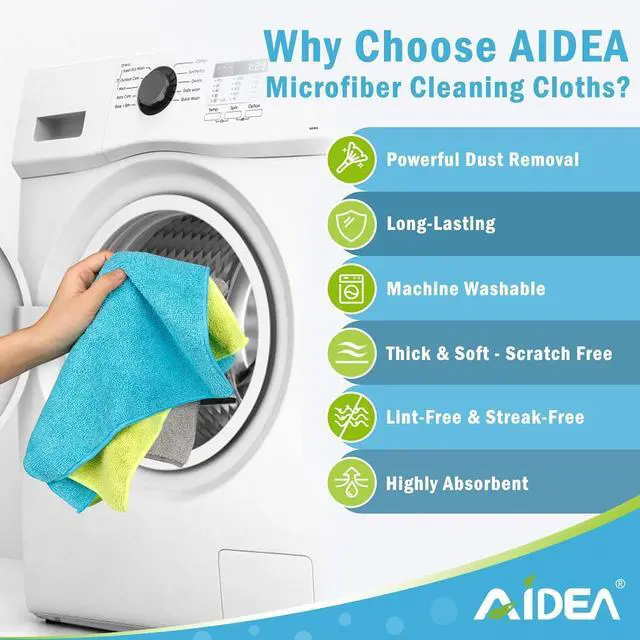 Alt view image 3 of 7 - AIDEA Microfiber Cleaning Cloth-12PK, Microfiber Towels for Cars 12"x12" | Absorbent Cleaning Rags, Reusable Microfiber Towels Lint-Free, Dish Rags Streak-Free for Home /Kitchen /Window (Multicolor)