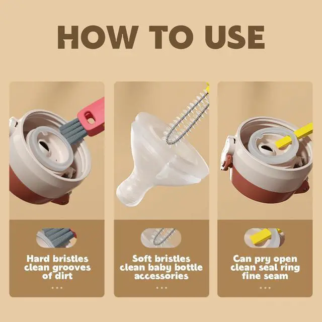 Alt view image 2 of 7 - 3 in 1 Cup Lid Cleaning Brush, Multifunctional Cleaning Brush Portable Cup Lid Cleaner for Bottle Gap Tight Spaces Cup, Portable Cup Lid Cleaner, 1 Pcs Red
