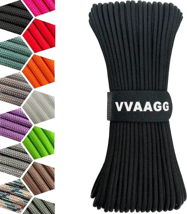 Main image of VVAAGG 1000 Black Paracord Rope 100FT Utility Nylon Heavy Duty 12 Strand Parachute Cord for Camping, Tent, Clothsline, Outdoor Hiking, Fishing, Survival Braceletand, Weatherproof Rope (100FT)