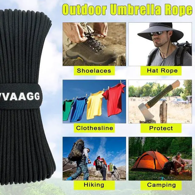 Alt view image 5 of 7 - VVAAGG 1000 Black Paracord Rope 100FT Utility Nylon Heavy Duty 12 Strand Parachute Cord for Camping, Tent, Clothsline, Outdoor Hiking, Fishing, Survival Braceletand, Weatherproof Rope (100FT)
