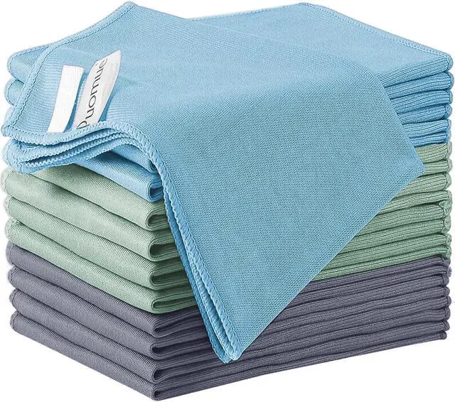 Main image of Puomue 12 Pack Microfiber Glass Cleaning Cloth, 10.8 Inch x 13.8 Inch, Lint Free Quickly Clean Windows, Mirrors, Glasses, Phone Screens, Camera Lenses (Grey+Blue+Green)