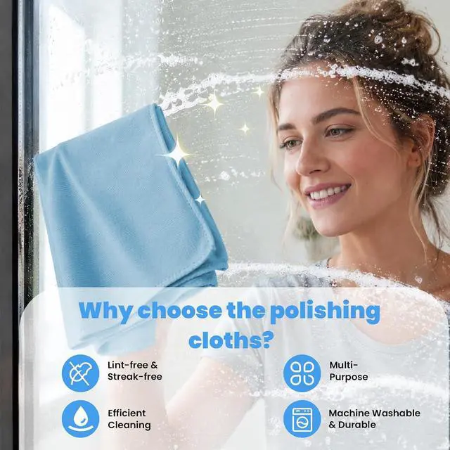 Alt view image 3 of 7 - Puomue 12 Pack Microfiber Glass Cleaning Cloth, 10.8 Inch x 13.8 Inch, Lint Free Quickly Clean Windows, Mirrors, Glasses, Phone Screens, Camera Lenses (Grey+Blue+Green)