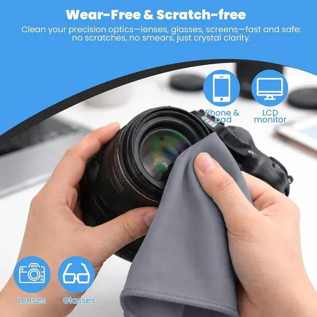 Alt view image 5 of 7 - Puomue 12 Pack Microfiber Glass Cleaning Cloth, 10.8 Inch x 13.8 Inch, Lint Free Quickly Clean Windows, Mirrors, Glasses, Phone Screens, Camera Lenses (Grey+Blue+Green)