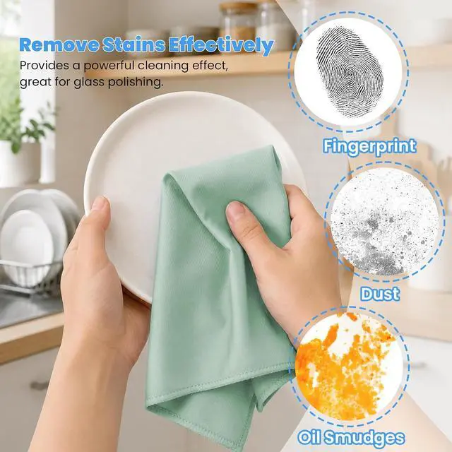 Alt view image 6 of 7 - Puomue 12 Pack Microfiber Glass Cleaning Cloth, 10.8 Inch x 13.8 Inch, Lint Free Quickly Clean Windows, Mirrors, Glasses, Phone Screens, Camera Lenses (Grey+Blue+Green)