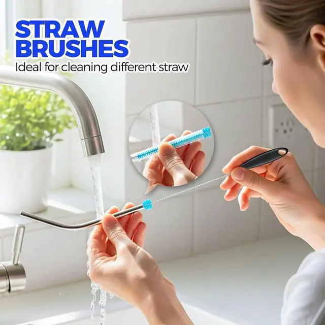Alt view image 3 of 7 - Holikme 6 Pack Bottle Brush 14.5" Long Handle Stainless Steel Brush,Blue | Bottle Cleaner Brush, Long-Handled 6-in-1 Stainless Steel Bottle Brushes for Water Bottle, Cups Straw Cleaner Brush