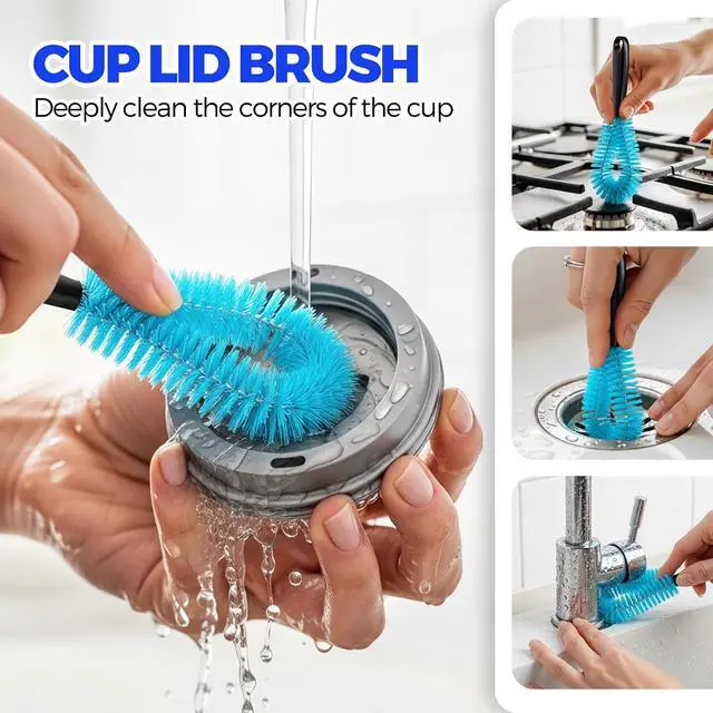 Alt view image 4 of 7 - Holikme 6 Pack Bottle Brush 14.5" Long Handle Stainless Steel Brush,Blue | Bottle Cleaner Brush, Long-Handled 6-in-1 Stainless Steel Bottle Brushes for Water Bottle, Cups Straw Cleaner Brush