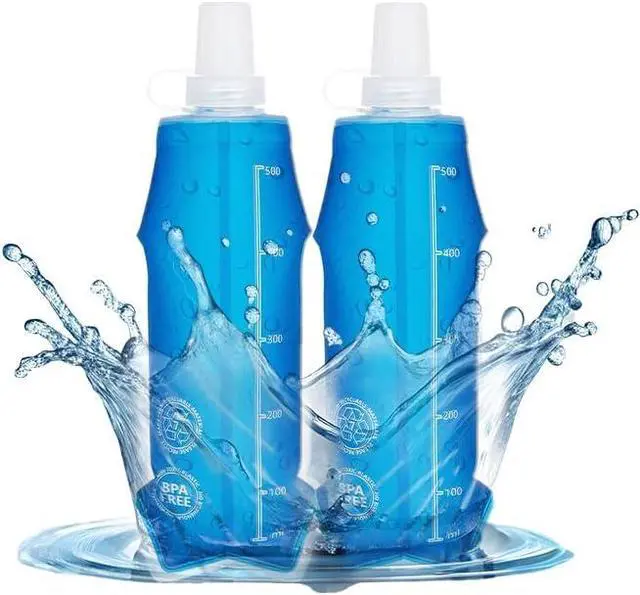 Main image of 2 Pack Collapsible Water Bottle 500ml BPA-Free Foldable Soft Flask for Running, Hiking, Cycling, Jogging, Trail Running, Marathon, Travel, Outdoor Reusable Hydration Bottle for Backpack (500 ml)