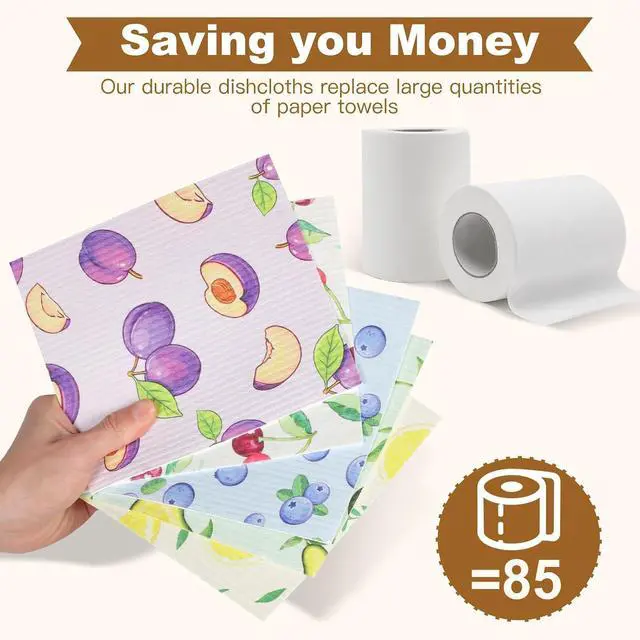 Alt view image 3 of 7 - Ninsula Dish Cloths 5 Pack, Absorbent Cellulose Sponge Dishcloths for Kitchen, No Odor Biodegradable Reusable Kitchen Towels (Watercolor-Style Fruit Patterns)