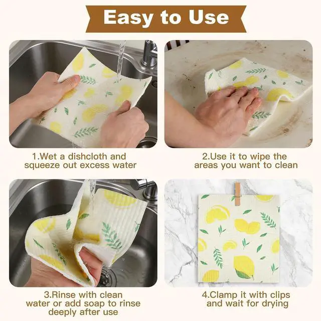 Alt view image 4 of 7 - Ninsula Dish Cloths 5 Pack, Absorbent Cellulose Sponge Dishcloths for Kitchen, No Odor Biodegradable Reusable Kitchen Towels (Watercolor-Style Fruit Patterns)