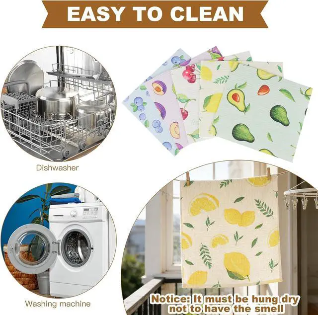 Alt view image 5 of 7 - Ninsula Dish Cloths 5 Pack, Absorbent Cellulose Sponge Dishcloths for Kitchen, No Odor Biodegradable Reusable Kitchen Towels (Watercolor-Style Fruit Patterns)